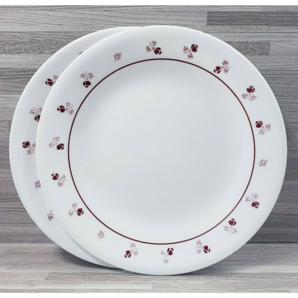 2-Corelle by Corning Burgundy Rose 6.75" Bread & Butter Dessert Plates